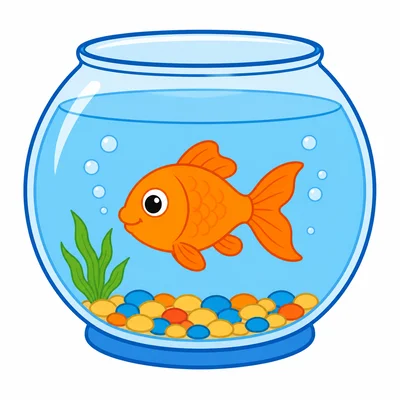 A fish swimming inside a fishbowl.