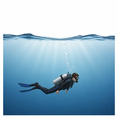 Diver shown below the ocean surface to represent a negative position.
