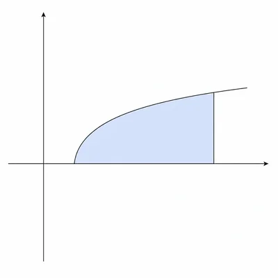 Graph of an increasing logarithmic curve with the area under the curve shaded between two vertical boundaries.