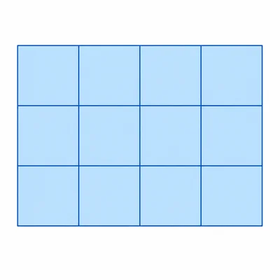 A rectangle tiled with 3 rows of 4 square tiles.