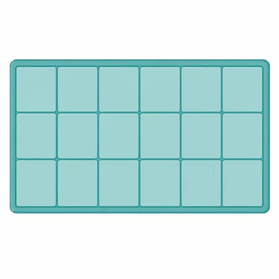 A mat covered by 18 square tiles in 3 equal rows.