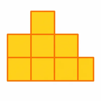 A shape made from 9 equal square tiles.
