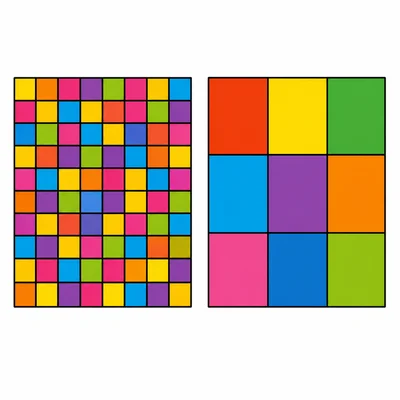 Two equal rectangles tiled with different-sized square tiles.