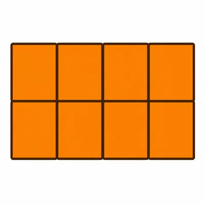 A rectangle with 4 columns and 2 rows of square tiles.