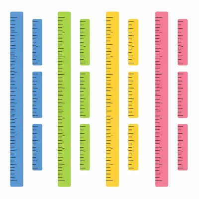 Yardsticks matched with groups of shorter foot rulers.