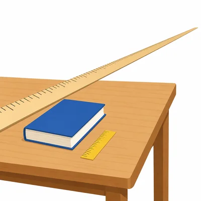 A book next to a small ruler and a much longer measuring tape.