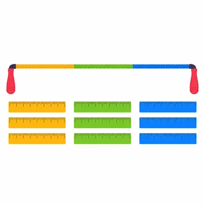 A jump rope divided into equal sections with rulers underneath.