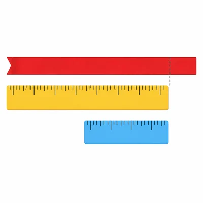 A ribbon extends past one full ruler with a shorter leftover length.
