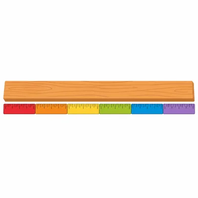 A wooden board measured with several rulers end to end.