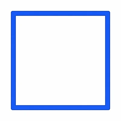 A plain blue square centered on a white background.