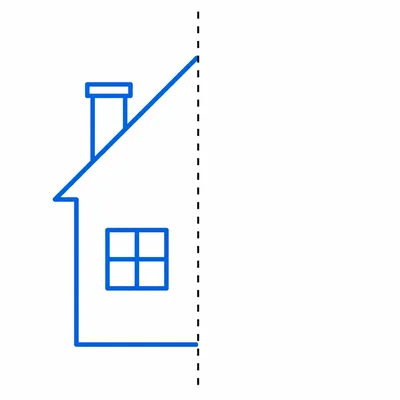 Half of a blue shape beside a vertical dashed line, with blank space on the other side.