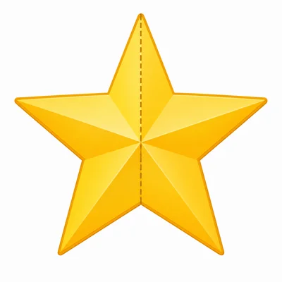 A regular golden star with a dashed vertical line through its center.