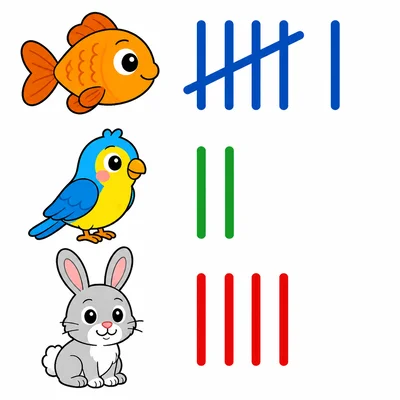 Fish, bird, and rabbit vote groups with tally marks.