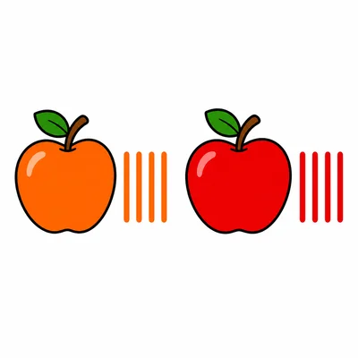 An orange and an apple with equal tally marks.