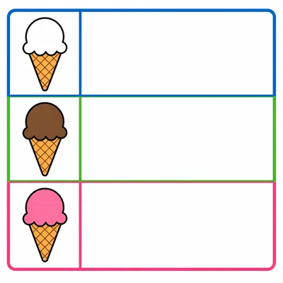 A blank ice cream tally chart with three flavor icons.