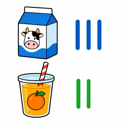 Milk and juice with tally marks.