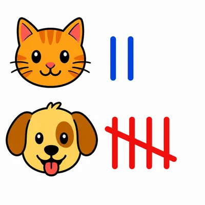 Cat and dog vote groups with tally marks.