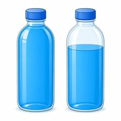 Two bottles showing different amounts of liquid.