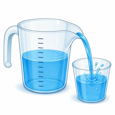 A measuring jug pouring out some liquid.