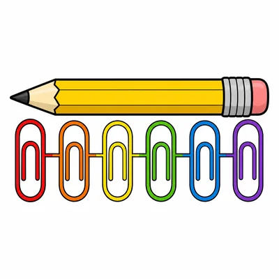 A pencil measured by six paper clips.
