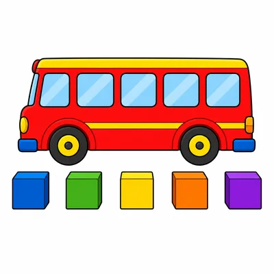 A toy bus measured with blocks that have spaces between them.