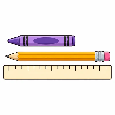 A crayon and a longer pencil lined up on an unnumbered measuring strip.