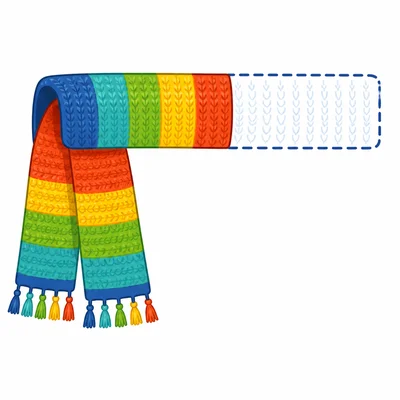 A scarf with an outlined extra section showing how much longer it needs to be.