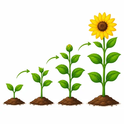 A plant shown growing from a shorter height to a taller height.