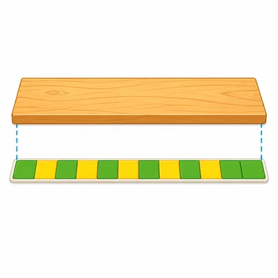 A board shown equal in length to a divided foot measuring bar.