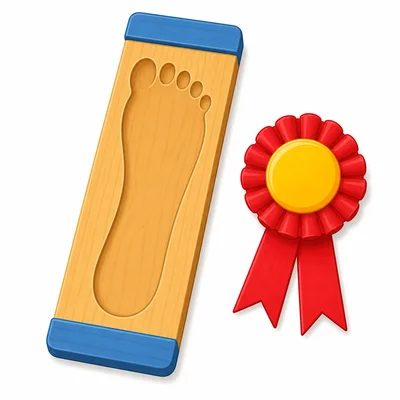 A ribbon next to an unnumbered foot-length measuring board.