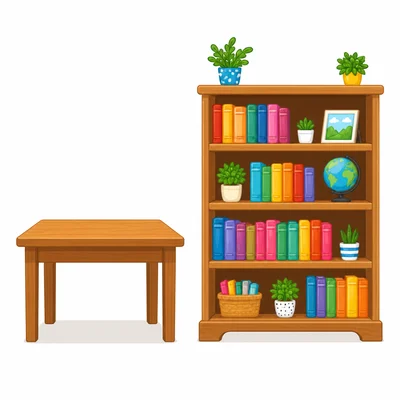 A table and a longer bookshelf compared side by side.