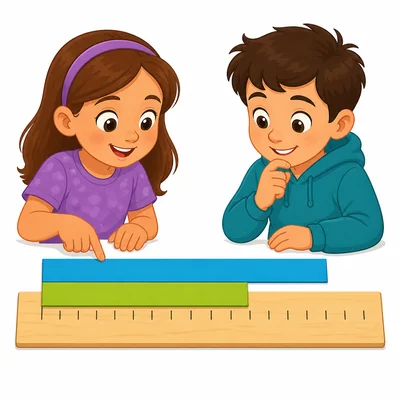 Two strips of different lengths compared on an unnumbered ruler.