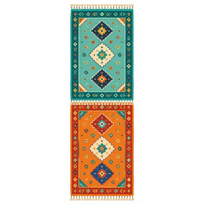 Two rugs placed end to end to show their total length.