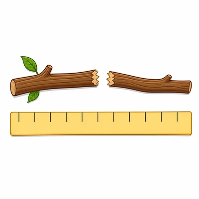 A stick cut into two pieces on an unnumbered measuring strip.