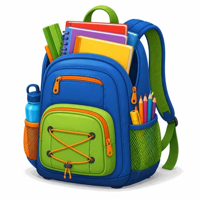 A full school backpack with books inside.