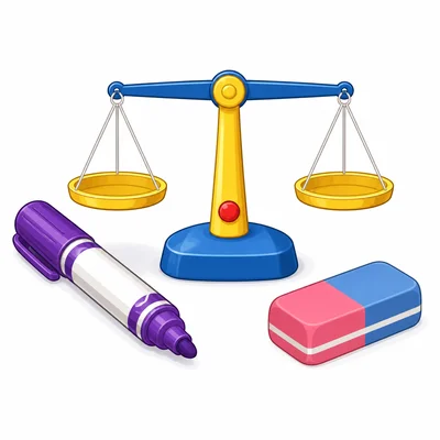 A marker and an eraser shown near a balance scale.