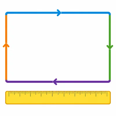 A wide rectangle with its outer edge highlighted and a ruler nearby.