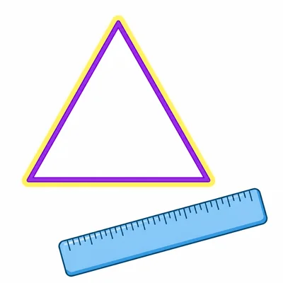 An equal-sided triangle with its perimeter highlighted and a ruler nearby.