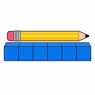 A pencil lined up with 6 cubes.