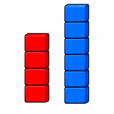 Two block towers, one with 4 blocks and one with 6 blocks.