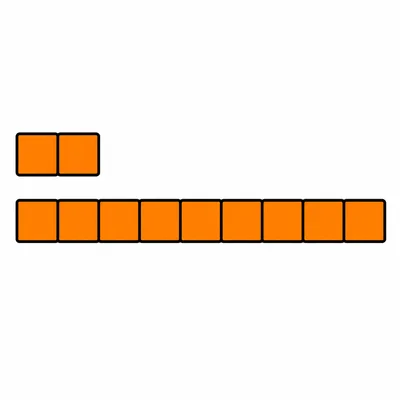 A row of 2 blocks compared with a row of 9 blocks.