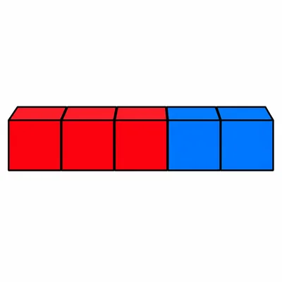 A row with 3 red cubes and 2 blue cubes.