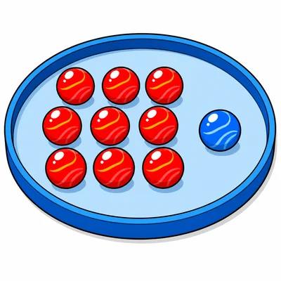 Ten marbles with nine grouped together and one separate.