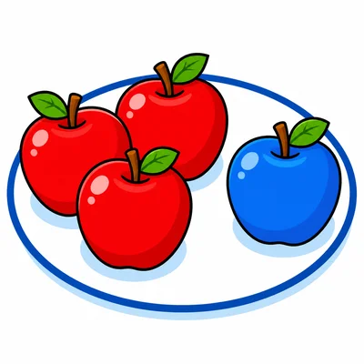Four apples with three grouped together and one separate.