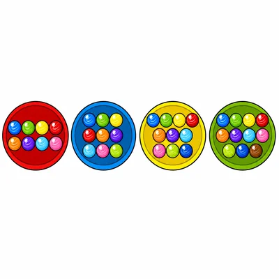 Four bowls of marbles showing counts from eight to eleven.