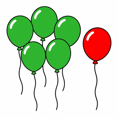 Six balloons with five grouped together and one separate.
