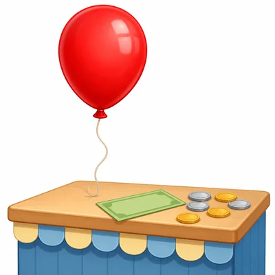 A balloon with a plain bill and coins.