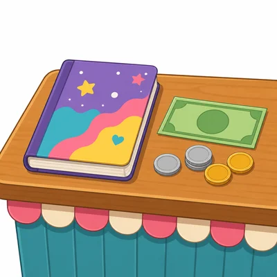 A notebook with a plain bill and coins.