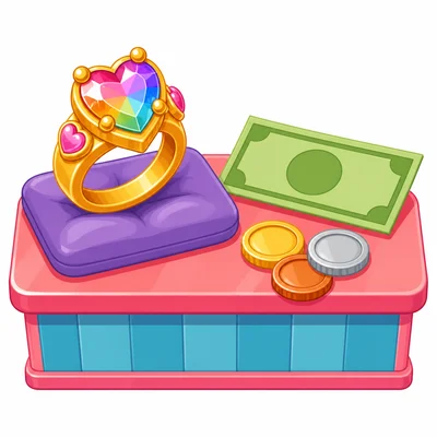 A toy ring with a plain bill and coins.