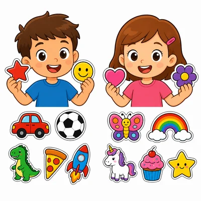 Two children each with six stickers